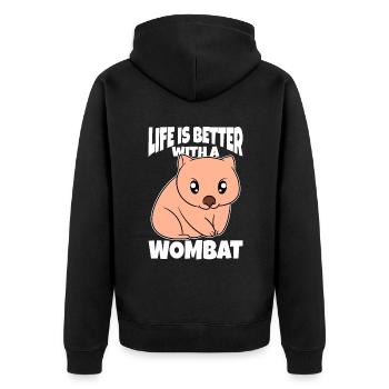 Life Is Better With A Wombat - Unisex Premium Organic Zip Hoodie - black - Back - Nico (187cm)