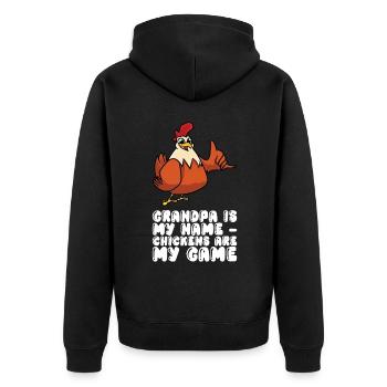 Grand-père est mon nom Les poulets sont mon jeu - Veste à capuche bio Premium Unisexe - noir - Dos - Nico (187cm)