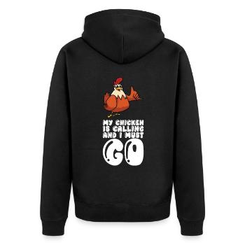 Mon poulet appelle et je dois partir - Veste à capuche bio Premium Unisexe - noir - Dos - Nico (187cm)