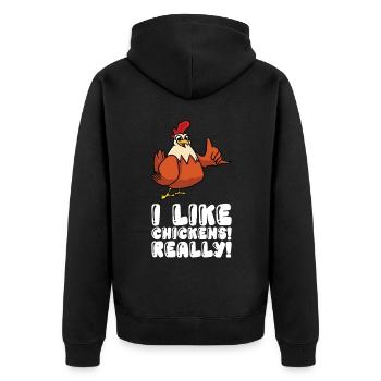 J’aime beaucoup les poulets - Veste à capuche bio Premium Unisexe - noir - Dos - Nico (187cm)