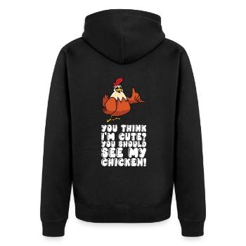 You Think I'm Cute Keeper - Unisex Premium Organic Zip Hoodie - black - Back - Nico (187cm)