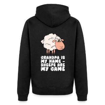 Grandpa Is My Name Sheep Are My Game - Unisex Premium Organic Zip Hoodie - black - Back - Nico (187cm)