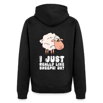 J’aime les moutons tout simplement très très - Veste à capuche bio Premium Unisexe - noir - Dos - Nico (187cm)
