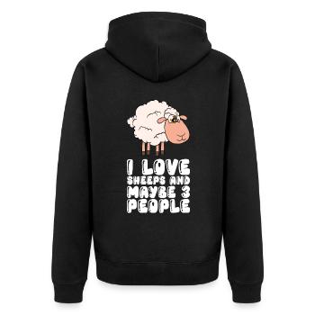 Ich Liebe Schafe Und Vielleicht 3 Menschen - Unisex Premium Bio Zip Hoodie - Schwarz - Hinten - Nico (187cm)