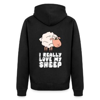 Ich Liebe Meine Schafe Wirklich - Unisex Premium Bio Zip Hoodie - Schwarz - Hinten - Nico (187cm)
