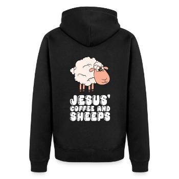 Jesus, Kaffee Und Schafe - Unisex Premium Bio Zip Hoodie - Schwarz - Hinten - Nico (187cm)