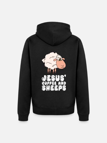 Jesus, Coffee And Sheep - Unisex Premium Organic Zip Hoodie - black