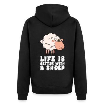 Life is better with a sheep - Unisex Premium Organic Zip Hoodie - black - Back - Nico (187cm)
