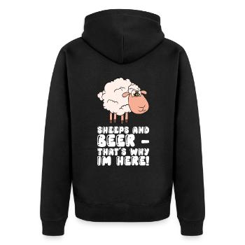 Moutons et bière - C’est pourquoi je suis ici - Veste à capuche bio Premium Unisexe - noir - Dos - Nico (187cm)