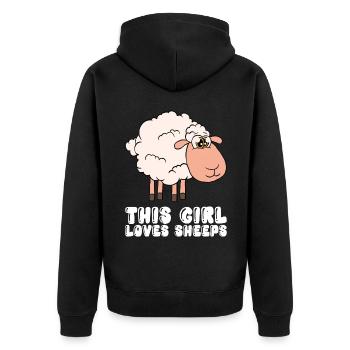 This girl loves sheep - Unisex Premium Organic Zip Hoodie - black - Back - Nico (187cm)