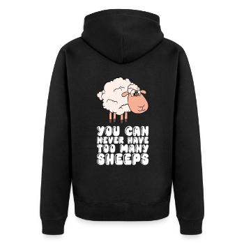 Man Kann Nie Zu Viele Schafe Haben - Unisex Premium Bio Zip Hoodie - Schwarz - Hinten - Nico (187cm)