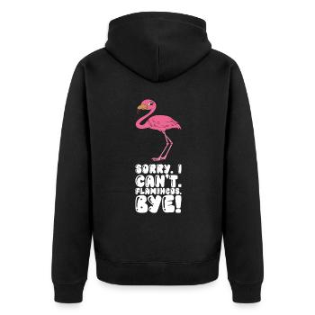 Lustige Flamingo-Grafik - Unisex Premium Bio Zip Hoodie - Schwarz - Hinten - Nico (187cm)