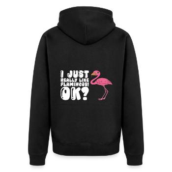 Lustige Flamingo-Grafik - Unisex Premium Bio Zip Hoodie - Schwarz - Hinten - Nico (187cm)