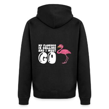 Lustige Flamingo-Grafik - Unisex Premium Bio Zip Hoodie - Schwarz - Hinten - Nico (187cm)