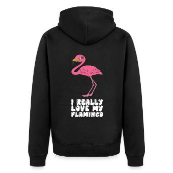 Drôles de graphismes flamants roses - Veste à capuche bio Premium Unisexe - noir - Dos - Nico (187cm)