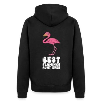 Lustige Flamingo-Grafik - Unisex Premium Bio Zip Hoodie - Schwarz - Hinten - Nico (187cm)