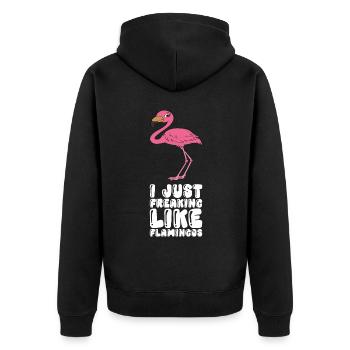 Drôles de graphismes flamants roses - Veste à capuche bio Premium Unisexe - noir - Dos - Nico (187cm)