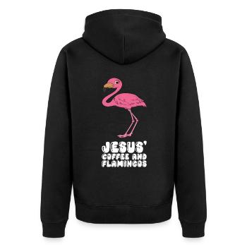 Drôles de graphismes flamants roses - Veste à capuche bio Premium Unisexe - noir - Dos - Nico (187cm)