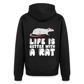 Das Leben Ist Besser Mit Einer Ratte - Unisex Premium Bio Zip Hoodie - Schwarz - Hinten - Nico (187cm)