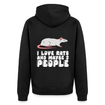 Ich Liebe Ratten Und Vielleicht 3 Menschen - Unisex Premium Bio Zip Hoodie - Schwarz - Hinten - Nico (187cm)
