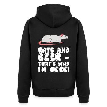 Ratten Und Bier - Deshalb Bin Ich Hier - Unisex Premium Bio Zip Hoodie - Schwarz - Hinten - Nico (187cm)
