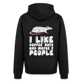 Ich Mag Kaffeeratten Und Vielleicht 3 Leute - Unisex Premium Bio Zip Hoodie - Schwarz - Hinten - Nico (187cm)