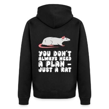 Man Braucht Nicht Immer Einen Plan, Nur Eine Ratte - Unisex Premium Bio Zip Hoodie - Schwarz - Hinten - Nico (187cm)