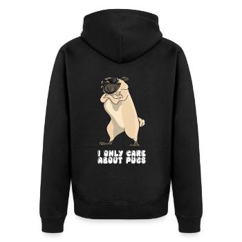 I Only Care About Pugs - Unisex Premium Organic Zip Hoodie - black - Back - Nico (187cm)