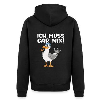 Möwe Im Urlaub Retro Sonne Ich Muss Gar Nix - Unisex Premium Bio Zip Hoodie - Schwarz - Hinten - Nico (187cm)