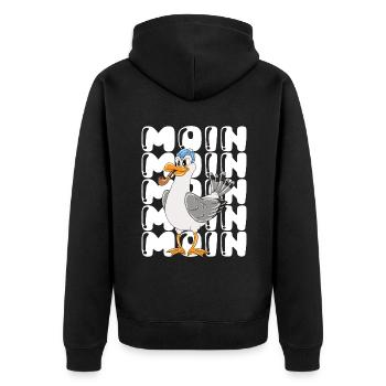 Moin Norddeutsch Möwe Mit Pfeife Lustige Möwe - Unisex Premium Bio Zip Hoodie - Schwarz - Hinten - Nico (187cm)