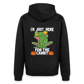Halloween I'm Just Here For The Candy - Unisex Premium Bio Zip Hoodie - Schwarz - Hinten - Nico (187cm)