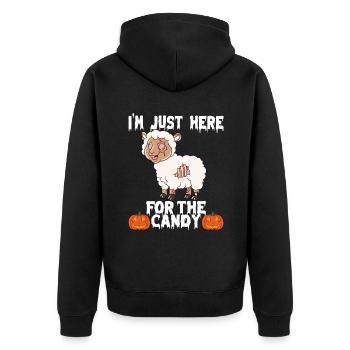 Halloween I'm Just Here For The Candy - Unisex Premium Bio Zip Hoodie - Schwarz - Hinten - Nico (187cm)