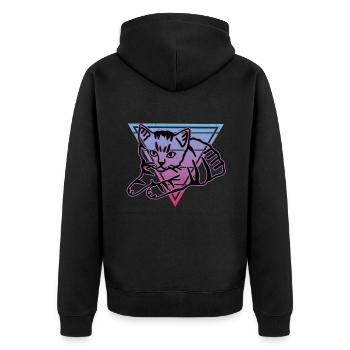 Retro Cat Graphic Cat for Cat Owners - Unisex Premium Organic Zip Hoodie - black - Back - Nico (187cm)