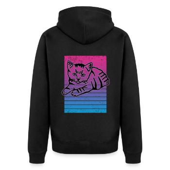 Retro Cat Graphic Cat for Cat Owners - Unisex Premium Organic Zip Hoodie - black - Back - Nico (187cm)