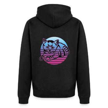 Retro Cat Graphic Cat for Cat Owners - Unisex Premium Organic Zip Hoodie - black - Back - Nico (187cm)