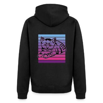 Retro Cat Graphic Cat for Cat Owners - Unisex Premium Organic Zip Hoodie - black - Back - Nico (187cm)