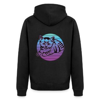 Retro Cat Graphic Cat for Cat Owners - Unisex Premium Organic Zip Hoodie - black - Back - Nico (187cm)