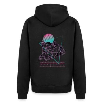 Retro Cat Graphic Cat for Cat Owners - Unisex Premium Organic Zip Hoodie - black - Back - Nico (187cm)