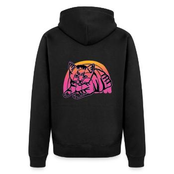 Retro Cat Graphic Cat for Cat Owners - Unisex Premium Organic Zip Hoodie - black - Back - Nico (187cm)