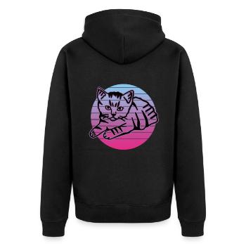 Retro Cat Graphic Cat for Cat Owners - Unisex Premium Organic Zip Hoodie - black - Back - Nico (187cm)