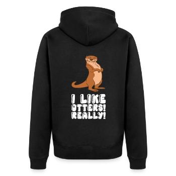 Petits jeux de mots sur les loutres et blagues sur les loutres - Veste à capuche bio Premium Unisexe - noir - Dos - Nico (187cm)