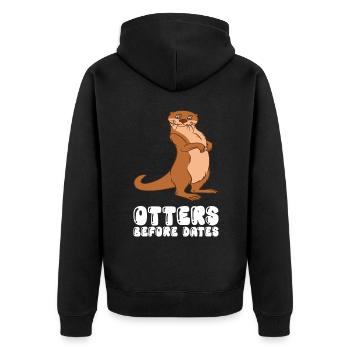 Petits jeux de mots sur les loutres et blagues sur les loutres - Veste à capuche bio Premium Unisexe - noir - Dos - Nico (187cm)