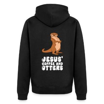 Petits jeux de mots sur les loutres et blagues sur les loutres - Veste à capuche bio Premium Unisexe - noir - Dos - Nico (187cm)
