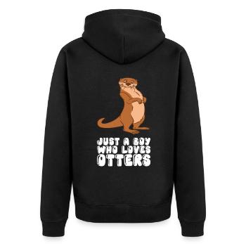Petits jeux de mots sur les loutres et blagues sur les loutres - Veste à capuche bio Premium Unisexe - noir - Dos - Nico (187cm)