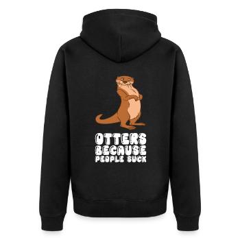 Petits jeux de mots sur les loutres et blagues sur les loutres - Veste à capuche bio Premium Unisexe - noir - Dos - Nico (187cm)