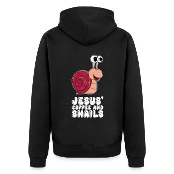 Jesus, coffee and snails - Unisex Premium Organic Zip Hoodie - black - Back - Nico (187cm)