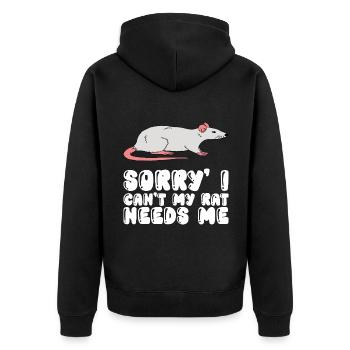 Ich Kann Nicht, Meine Ratte Braucht Mich - Unisex Premium Bio Zip Hoodie - Schwarz - Hinten - Nico (187cm)