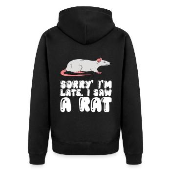 Tut Mir Leid ich habe eine Ratte Gesehen - Unisex Premium Bio Zip Hoodie - Schwarz - Hinten - Nico (187cm)