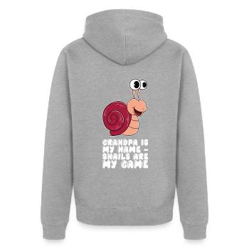 Grand-père est mon nom Escargots - Veste à capuche bio Premium Unisexe - gris chiné - Dos - Nico (187cm)