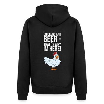 Poulets et bière, c’est pourquoi je suis ici - Veste à capuche bio Premium Unisexe - noir - Dos - Nico (187cm)
